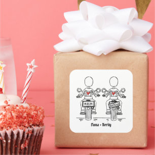 Custom Two Brides Biker Motorrad Abend Hochzeit Quadratischer Aufkleber