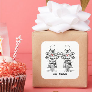 Custom Two Brides Biker Motorrad Abend Hochzeit Quadratischer Aufkleber