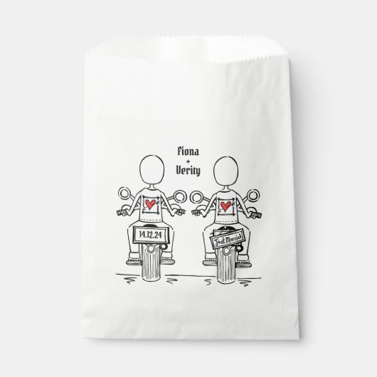 Custom Two Brides Biker Motorrad Hochzeit Geschenktütchen (Vorderseite)