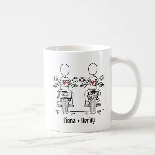 Custom Two Brides Biker Motorrad Hochzeit Kaffeetasse (Rechts)