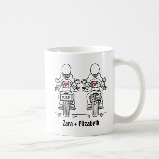 Custom Two Brides Biker Motorrad Hochzeit Kaffeetasse (Rechts)