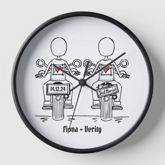 Custom Two Brides Biker Motorrad Hochzeit Uhr (Vorderseite)