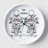Custom Two Brides Biker Motorrad Hochzeitsuhr Uhr (Vorderseite)