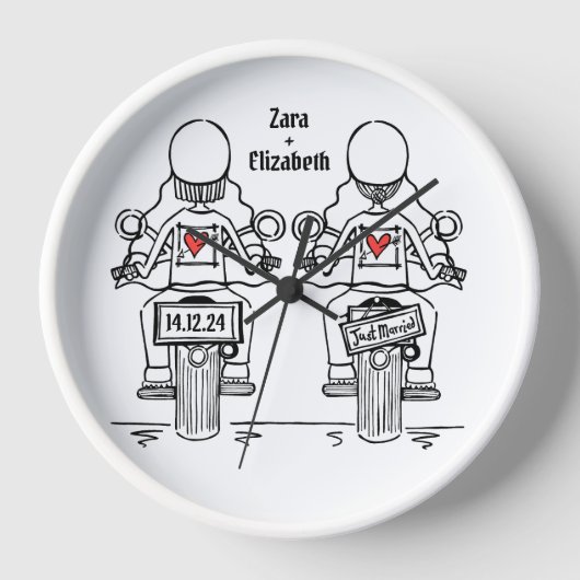 Custom Two Brides Biker Motorrad Hochzeitsuhr Uhr (Vorderseite)