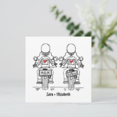 Custom Two Brides Biker Motorrad Lesbian Hochzeit Einladung (Stehend Vorderseite)