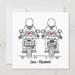 Custom Two Brides Biker Motorrad Lesbian Hochzeit Einladung