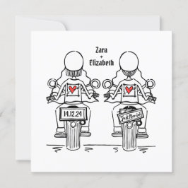 Custom Two Brides Biker Motorrad Lesbian Hochzeit Einladung