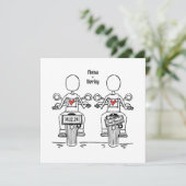 Custom Two Brides Biker Motorrad Lesbian Hochzeit Einladung (Stehend Vorderseite)