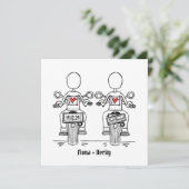 Custom Two Brides Biker Motorrad Lesbian Hochzeit Einladung (Stehend Vorderseite)