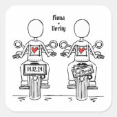 Custom Two Brides Biker Motorrad Lesbian Hochzeit Quadratischer Aufkleber (Vorderseite)