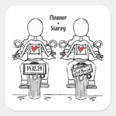 Custom Two Brides Biker Motorrad Lesbian Hochzeit Quadratischer Aufkleber (Vorderseite)