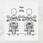 Custom Two Brides Biker Motorrad Lesbian Hochzeit Weinetikett (Einzelnes Label)