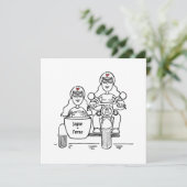 Custom Two Brides Motorrad und Sidecar Abend Einladung (Stehend Vorderseite)