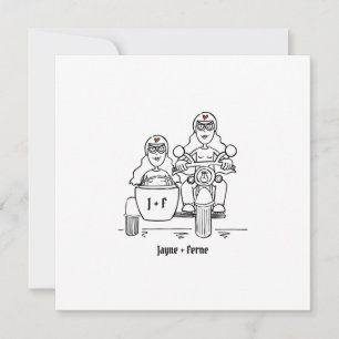 Custom Two Brides Motorrad und Sidecar Wedding Einladung