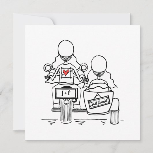 Custom Two Brides Motorrad und Sidecar Wedding Einladung (Vorderseite)