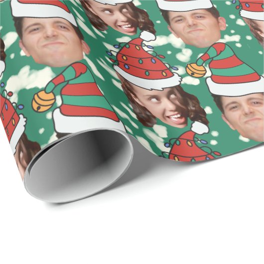 Custom Two Face Foto Funny Christmas Hats Geschenk Geschenkpapier (Rolleneckpunkt)