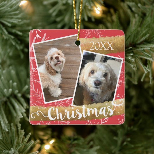 Custom Two Foto Christmas Keramikornament (Baum)