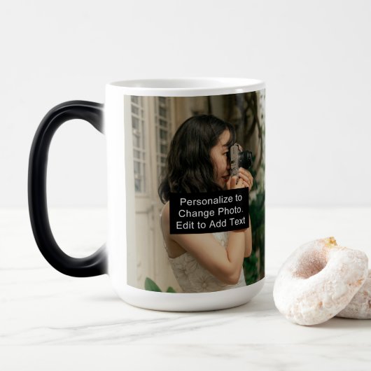 Custom Two Fotos Artwork Slogan 15 oz Morphing Verwandlungstasse (Mit Donut)