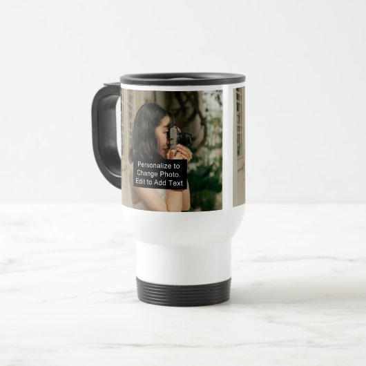Custom Two Fotos Artwork Slogan 15 oz White Reisebecher (Vorderseite Links)