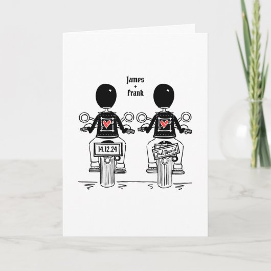 Custom Two Grooms Biker Motorrad Abend Hochzeit Einladung (Vorderseite)