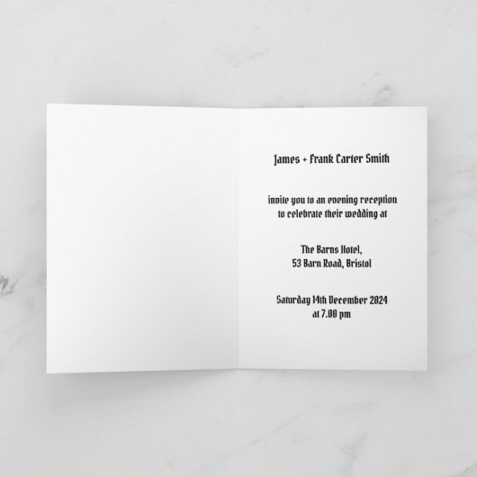 Custom Two Grooms Biker Motorrad Abend Hochzeit Einladung (Innenseite)