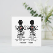 Custom Two Grooms Biker Motorrad Gay Wedding Einladung (Stehend Vorderseite)