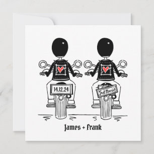 Custom Two Grooms Biker Motorrad Gay Wedding Einladung