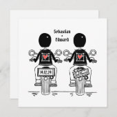 Custom Two Grooms Biker Motorrad Hochzeit Einladung (Vorne/Hinten)