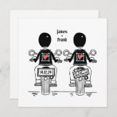 Custom Two Grooms Biker Motorrad Hochzeit Einladung (Vorne/Hinten)