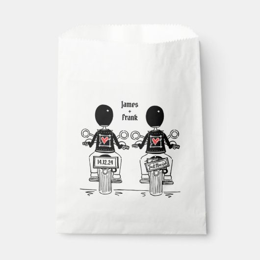 Custom Two Grooms Biker Motorrad Hochzeit Geschenktütchen (Vorderseite)