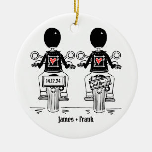 Custom Two Grooms Biker Motorrad Hochzeit Keramik Ornament