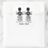 Custom Two Grooms Biker Motorrad Hochzeit Quadratischer Aufkleber (Tasche)