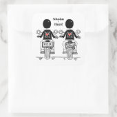 Custom Two Grooms Biker Motorrad Hochzeit Quadratischer Aufkleber (Tasche)