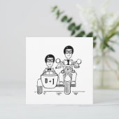 Custom Two Grooms Motorrad und Sidecar Wedding Einladung (Stehend Vorderseite)
