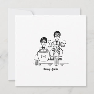 Custom Two Grooms Motorrad und Sidecar Wedding Einladung