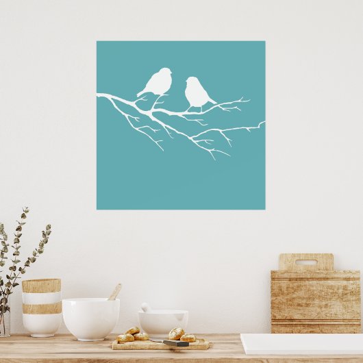 Custom Two Little White Sparrow Birds Silhouette Poster (Küche)