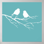Custom Two Little White Sparrow Birds Silhouette Poster (Vorne)