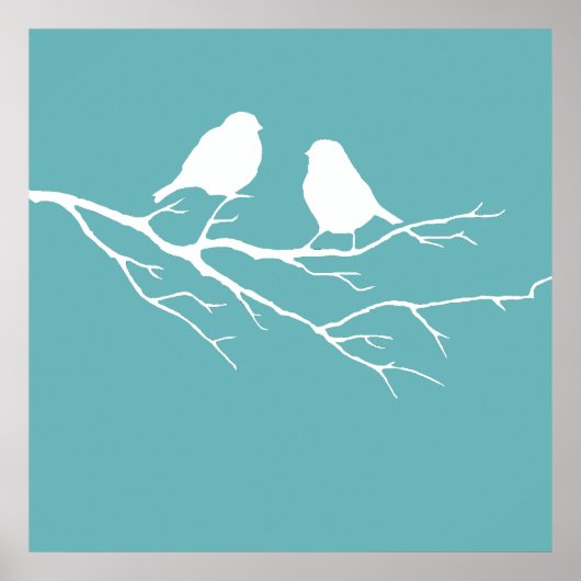 Custom Two Little White Sparrow Birds Silhouette Poster (Vorne)