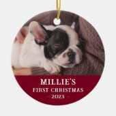 Custom Two Side Blue First Christmas Puppy Foto Keramik Ornament (Vorne)