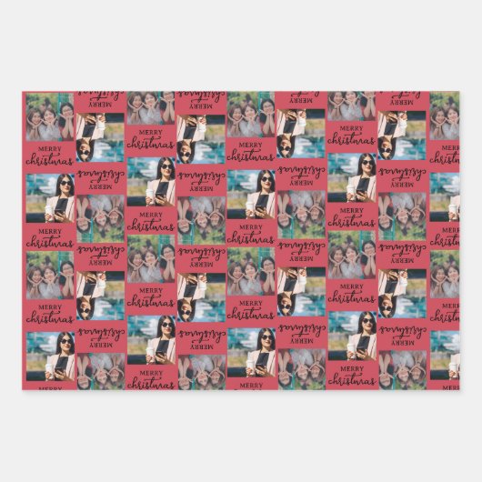 Custom Two Square Foto Christmas Red Green Geschenkpapier Set (Vorderseite)