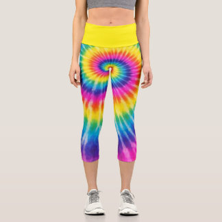 Custom Tye-Dye Retro Colorful Unisex Add Name  Capri Leggings