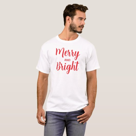 Custom Typografie Weihnachten frohe und helle Mönc T-Shirt (Vorne ganz)