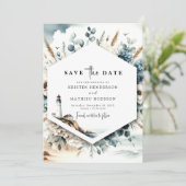 Custom Typografy Lighthouse Wedding Save The Date (Stehend Vorderseite)