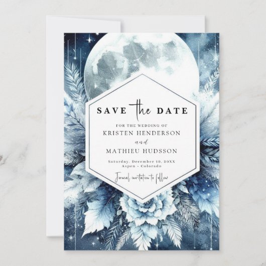 Custom Typografy Moonlit Wedding Save The Date (Vorderseite)