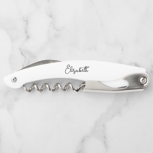 Custom Typografy Name Eleganto Modern Simple White Kellnermesser (Rückseite)