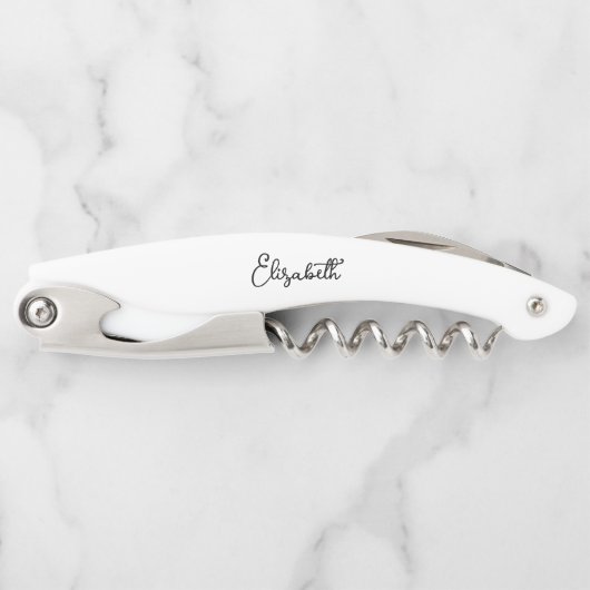 Custom Typografy Name Eleganto Modern Simple White Kellnermesser (Vorderseite)