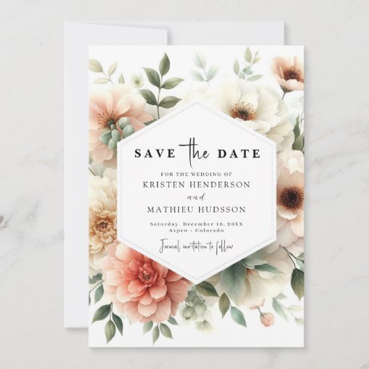 Custom Typografy Peach Wedding Save The Date (Vorderseite)