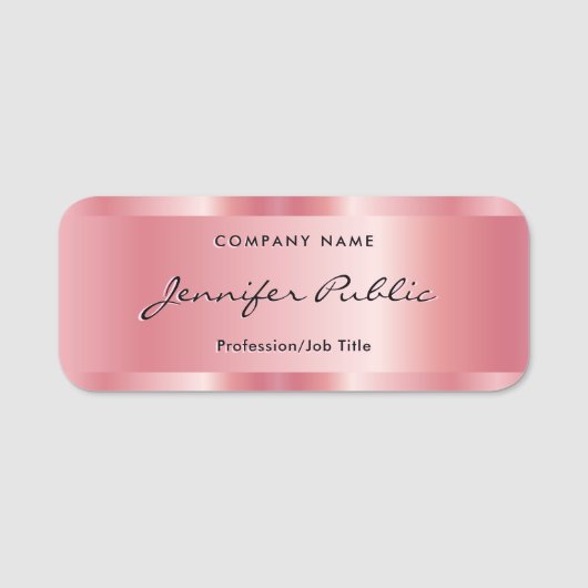 Custom Typografy Script Elegante Rose Gold Namensschild (Vorderseite)