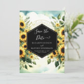 Custom Typografy Sunflower Wedding Save The Date (Stehend Vorderseite)