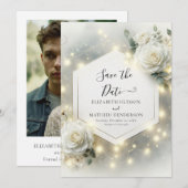 Custom Typografy White Roses Wedding Save The Date (Vorne/Hinten)